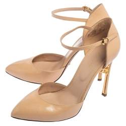 Pre Owned حذاء كعب عالى جيانفيتو روسي دورسيه سير كاحل جلد لامع بيج مقاس 38