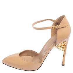 Pre Owned حذاء كعب عالى جيانفيتو روسي دورسيه سير كاحل جلد لامع بيج مقاس 38