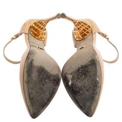 Pre Owned حذاء كعب عالى جيانفيتو روسي دورسيه سير كاحل جلد لامع بيج مقاس 38