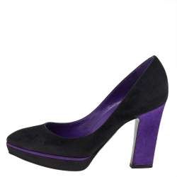 Sergio Rossi Black/Purple Suede Platform Pumps Size 36