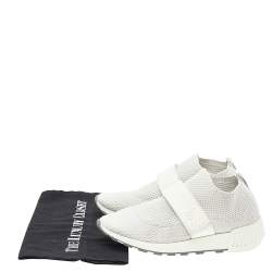 Pre Owned Sergio Rossi White Stretch Knit Slip On Sneakers Size 37
