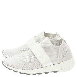 Pre Owned Sergio Rossi White Stretch Knit Slip On Sneakers Size 37