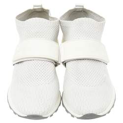 Pre Owned Sergio Rossi White Stretch Knit Slip On Sneakers Size 37