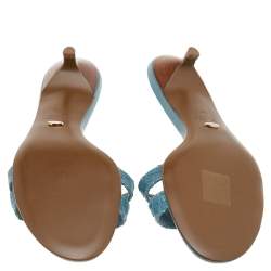 Sergio Rossi Blue Python Embossed Leather Buckle Detail Slide Sandals Size 38.5