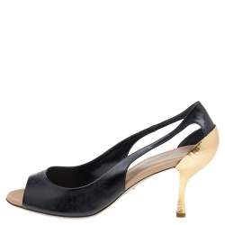 Pre Owned Sergio Rossi Black Patent Leather Peep Toe Pumps Size 38