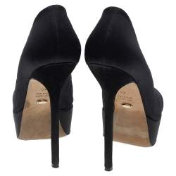 Sergio Rossi Black Satin Knotted Peep Toe Platform Pumps Size 38
