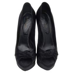 Sergio Rossi Black Satin Knotted Peep Toe Platform Pumps Size 38