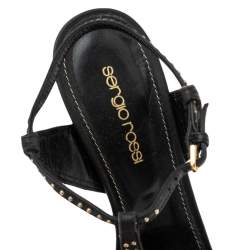Pre Owned Sergio Rossi Brown/Black  Leather Platform Ankle Strap Sandals Size 37