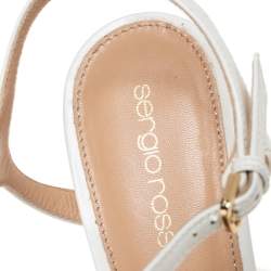 Sergio Rossi Beige/White Patent Leather T-Strap Platform Sandals Size 38