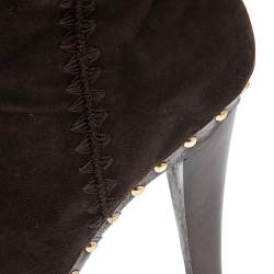 Pre Owned Sergio Rossi Brown Suede And Lizard Embossed Leather Knee Length Boots Size 41