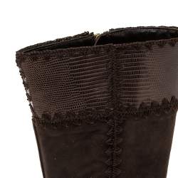 Pre Owned Sergio Rossi Brown Suede And Lizard Embossed Leather Knee Length Boots Size 41
