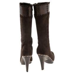 Pre Owned Sergio Rossi Brown Suede And Lizard Embossed Leather Knee Length Boots Size 41