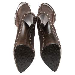 Pre Owned Sergio Rossi Brown Suede And Lizard Embossed Leather Knee Length Boots Size 41