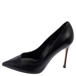 Pre Owned حذاء كعب عالي سيرجيو روسي جلد أسود مقدمة مدببة مقاس 39