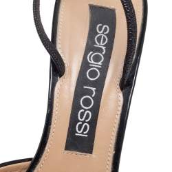 Pre Owned صندل سيرجيو روسي جلد أسود لامع بمقدمة مدببة وحزام كاحل مقاس 39.5