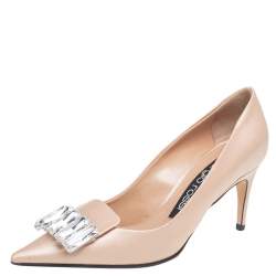 مملوكة مسبقًا Sergio Rossi Beige Satin Crystal Embellished Pumps Size 37