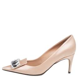 مملوكة مسبقًا Sergio Rossi Beige Satin Crystal Embellished Pumps Size 37