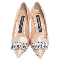 مملوكة مسبقًا Sergio Rossi Beige Satin Crystal Embellished Pumps Size 37