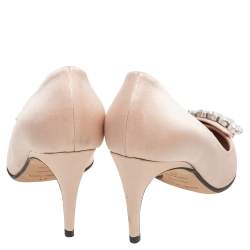 مملوكة مسبقًا Sergio Rossi Beige Satin Crystal Embellished Pumps Size 37