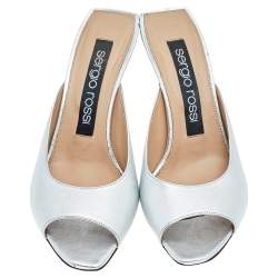 Pre Owned صندل سلايد سيرجيو روسي جلد فضي ميتاليك مقاس 38