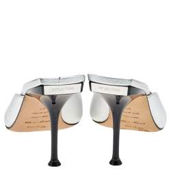 Pre Owned صندل سلايد سيرجيو روسي جلد فضي ميتاليك مقاس 38