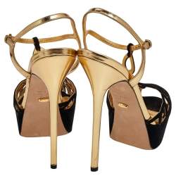 Pre Owned صندل سيرجيو روسي جلد وسويدي ذهبي/أسود سير كاحل نعل سميك مقاس 40