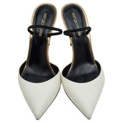 مملوكة مسبقًا صندل سيرجيو روسي جلد أبيض مقدمة مدببة فتحة كعب مقاس 37.5