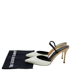 مملوكة مسبقًا صندل سيرجيو روسي جلد أبيض مقدمة مدببة فتحة كعب مقاس 37.5