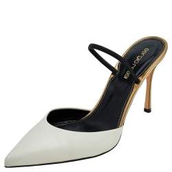 مملوكة مسبقًا صندل سيرجيو روسي جلد أبيض مقدمة مدببة فتحة كعب مقاس 37.5