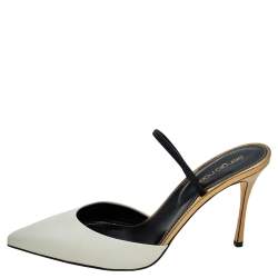 مملوكة مسبقًا صندل سيرجيو روسي جلد أبيض مقدمة مدببة فتحة كعب مقاس 37.5