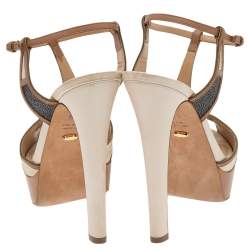 Sergio Rossi Multicolor Stingray Embossed Leather, Leather, and Suede Ankle Strap Platform Sandals Size 37.5