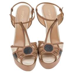 Sergio Rossi Multicolor Stingray Embossed Leather, Leather, and Suede Ankle Strap Platform Sandals Size 37.5