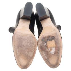 Pre Owned Sergio Rossi Black Leather Block Heel Ankle Boots Size 39