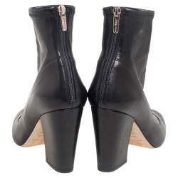 Pre Owned Sergio Rossi Black Leather Block Heel Ankle Boots Size 39