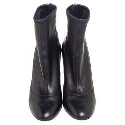 Pre Owned Sergio Rossi Black Leather Block Heel Ankle Boots Size 39