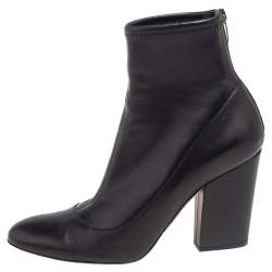 Pre Owned Sergio Rossi Black Leather Block Heel Ankle Boots Size 39