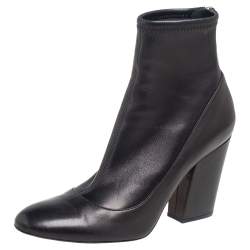 Pre Owned Sergio Rossi Black Leather Block Heel Ankle Boots Size 39