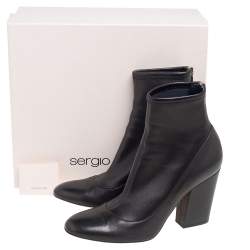 Pre Owned Sergio Rossi Black Leather Block Heel Ankle Boots Size 39
