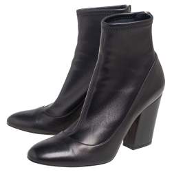 Pre Owned Sergio Rossi Black Leather Block Heel Ankle Boots Size 39