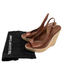 Pre Owned Sergio Rossi Brown Leather Espadrille Wedge Slingback Sandals Size 41