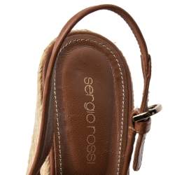 Pre Owned Sergio Rossi Brown Leather Espadrille Wedge Slingback Sandals Size 41