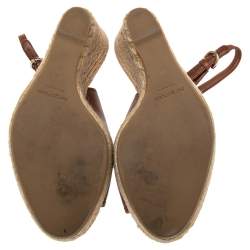 Pre Owned Sergio Rossi Brown Leather Espadrille Wedge Slingback Sandals Size 41
