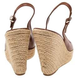 Pre Owned Sergio Rossi Brown Leather Espadrille Wedge Slingback Sandals Size 41