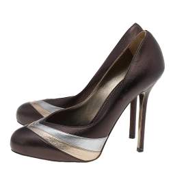 Pre Owned Sergio Rossi Tri Color Leather Pumps Size 37.5 