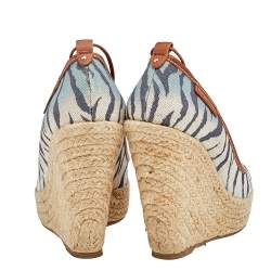 Sergio Rossi Multicolor Printed Canvas And Leather Espadrille Platform Wedge Pumps Size 37.5