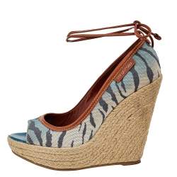 Sergio Rossi Multicolor Printed Canvas And Leather Espadrille Platform Wedge Pumps Size 37.5