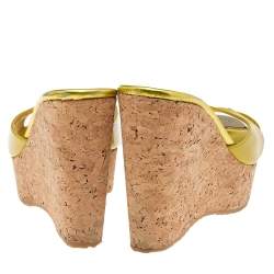 Pre Owned Jimmy Choo Mustard Yellow Patent Leather Pandora Cork Wedge Platform Sandals Size 38
