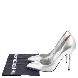 Pre Owned Sergio Rossi Metallic Silver Leather Almond Toe Pumps Size 37.5