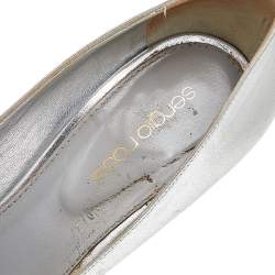 Pre Owned Sergio Rossi Metallic Silver Leather Almond Toe Pumps Size 37.5
