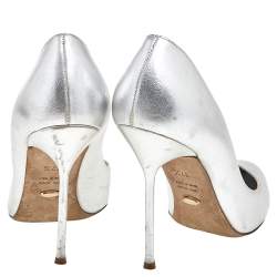 Pre Owned Sergio Rossi Metallic Silver Leather Almond Toe Pumps Size 37.5